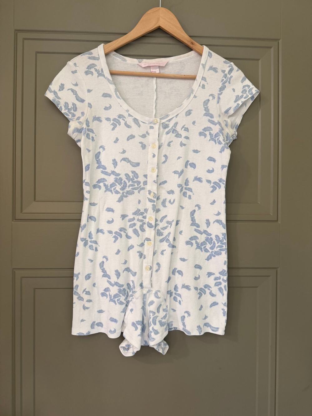 Victorias Secret White Blue Feather Pajama PJ Sleep Romper Angels Y2K XS S Small